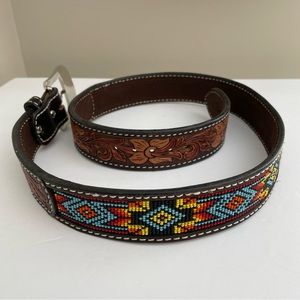 Western Fashions Accessories tooled and beaded leather belt, men’s. Size 33